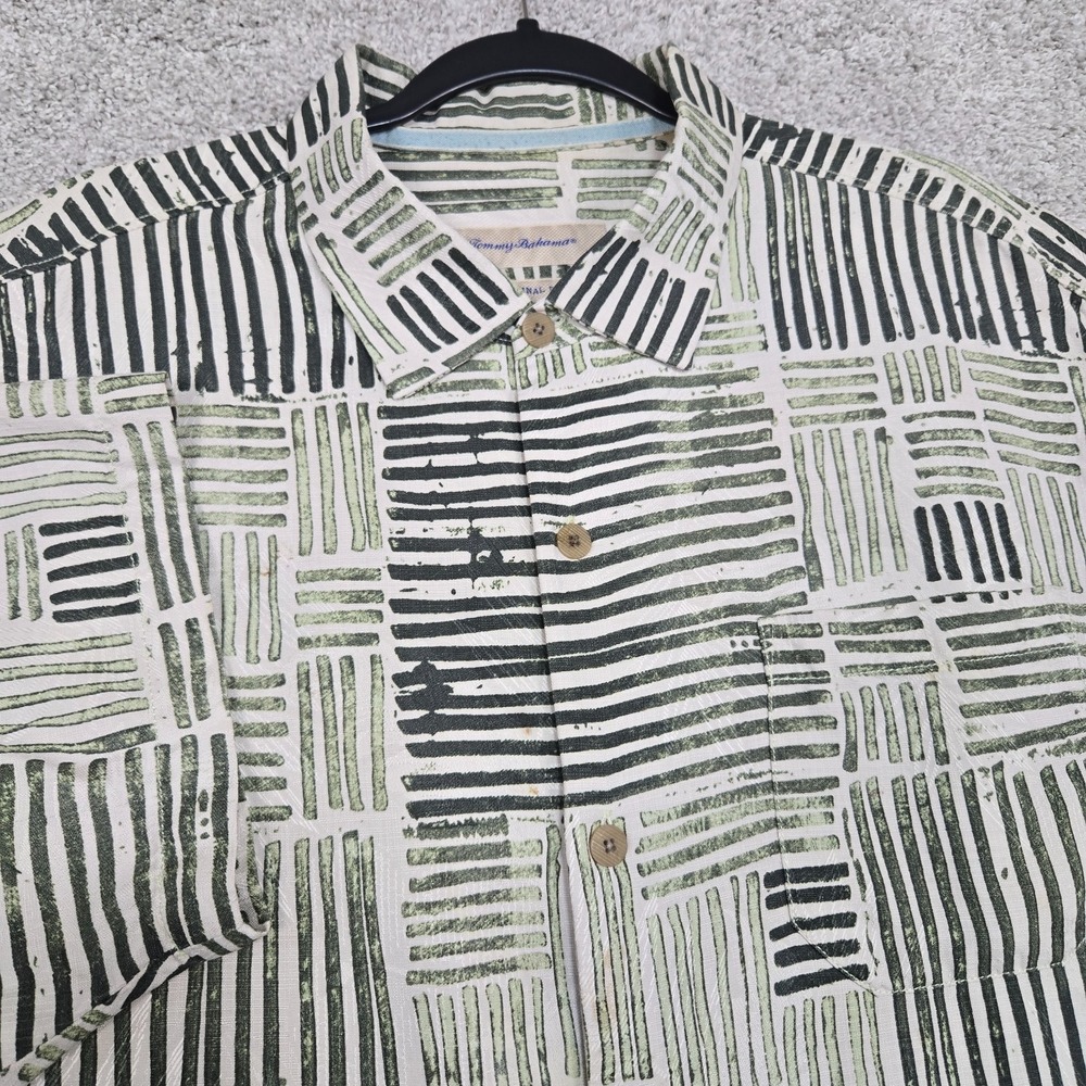 Tommy Bahama Mens XL Green Geometric Abstract Silk Jacquard Original Fit